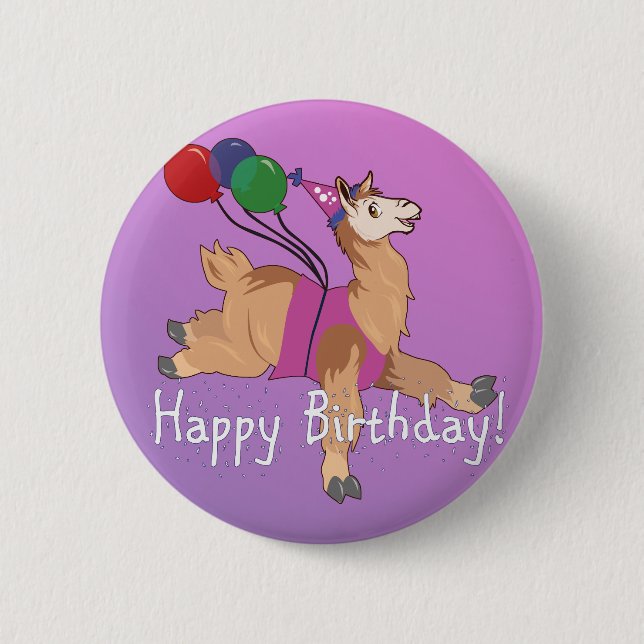 Happy Birthday Llama! 6 Cm Round Badge (Front)
