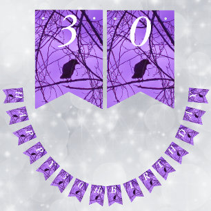 Happy Birthday Lone Black Crow in Trees Purple Sky Bunting