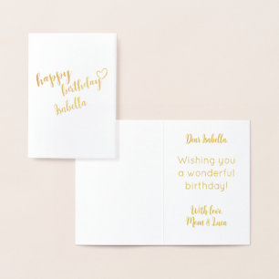 HAPPY BIRTHDAY LOVE HEART CUSTOM GOLD CALLIGRAPHY FOIL CARD