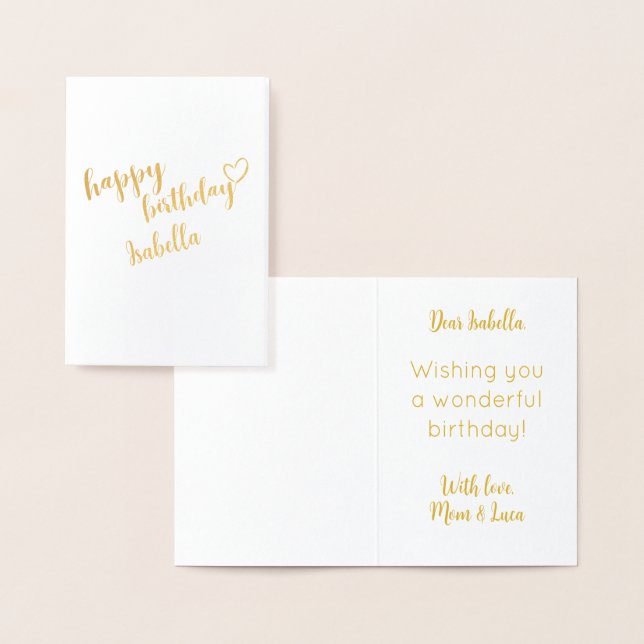 HAPPY BIRTHDAY LOVE HEART CUSTOM GOLD CALLIGRAPHY  FOIL CARD (Display)
