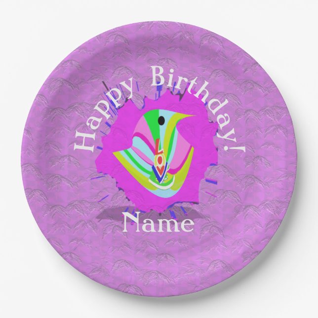 Happy Birthday, Love! With Personalised Name  Paper Plate (Front)