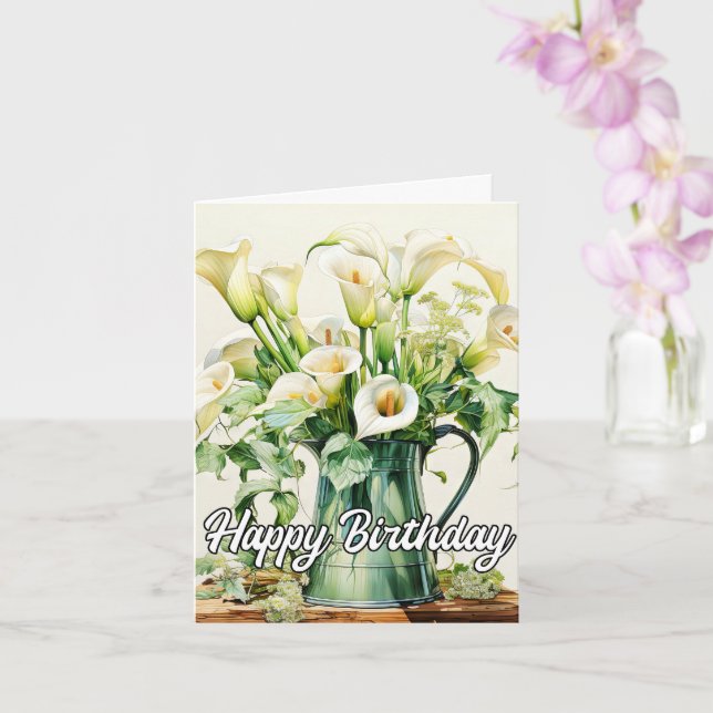 Happy Birthday Lovely Calla Lilies Flowers Card (Orchid)