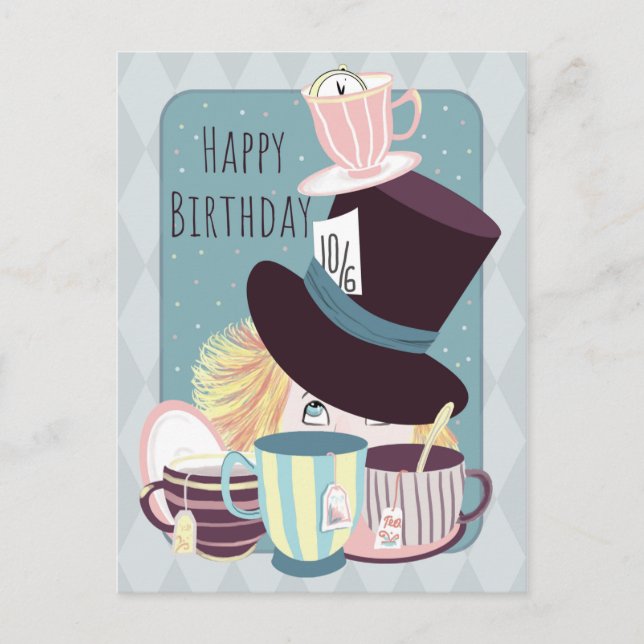 Happy Birthday Mad Hatter Tea Party Postcard (Front)