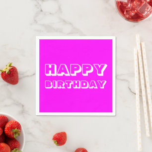 Happy Birthday, magenta white modern bold paper Napkin