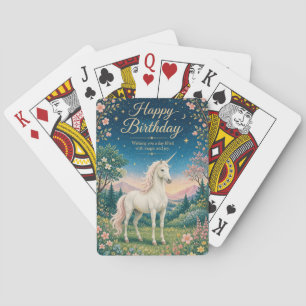 Happy Birthday Magical Unicorn Floral Garden Playing Cards