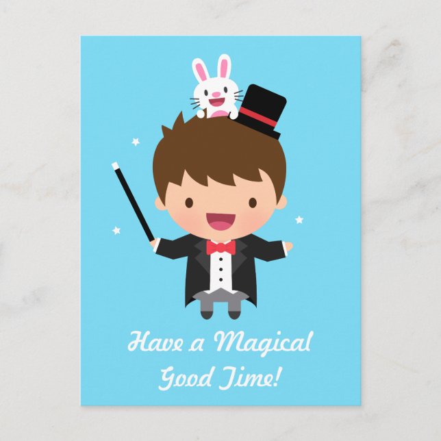 Happy Birthday Magician Boy Magic Bunny Trick Postcard (Front)