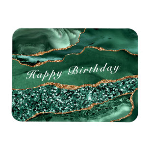 Happy Birthday Magnet Agate Green Gold Glitter