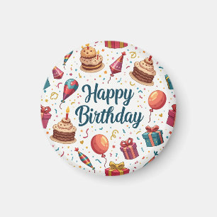 Happy Birthday Magnet with Balloons and Cake