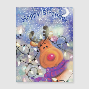 Happy Birthday Magnetic Card Reindeer Christmas