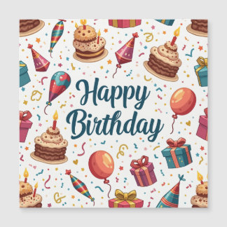 Happy Birthday Magnetic Card with Balloons and Cak