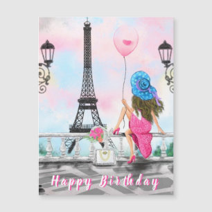 Happy Birthday Magnetic Card Woman in Paris - Love
