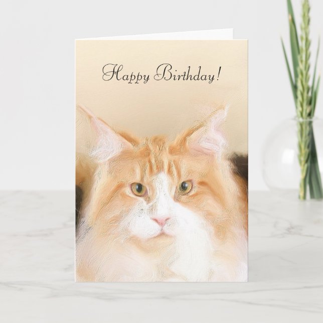 Happy Birthday Main Coon Cat Card (Front)