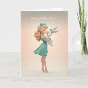 Happy Birthday Mama Elegant Mother and Baby Bunny Card