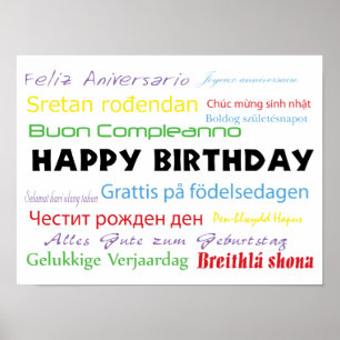 Happy Birthday Many Languages Colourful Typography Poster