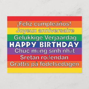 Happy Birthday Many Languages Rainbow Stripes Postcard