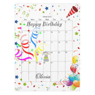Happy Birthday March 2022 Tablecloth 