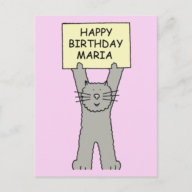 Happy Birthday Maria Cartoon Cat Postcard (Front)