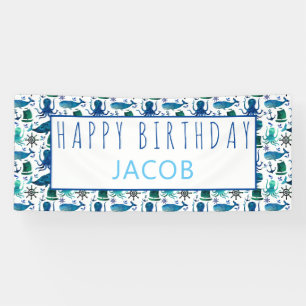 Happy Birthday Marine Nautical Under The Sea Kids Banner