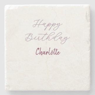 HAPPY Birthday maron blue grey name date pastel Stone Coaster