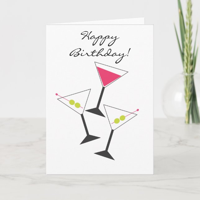 Happy Birthday Martini Glasses Greeting Card (Front)