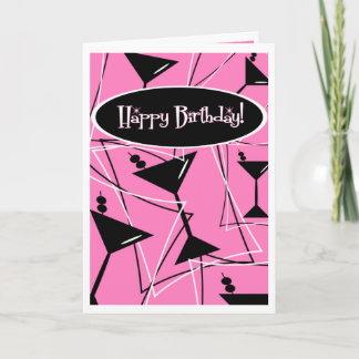 Happy Birthday Martini In Pink Card