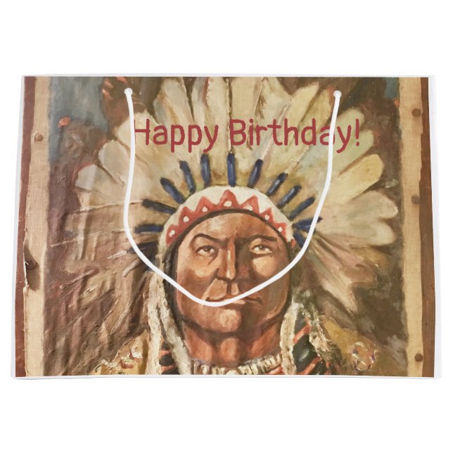 Happy Birthday Masculine Sitting Bull Large Gift Bag (Front)