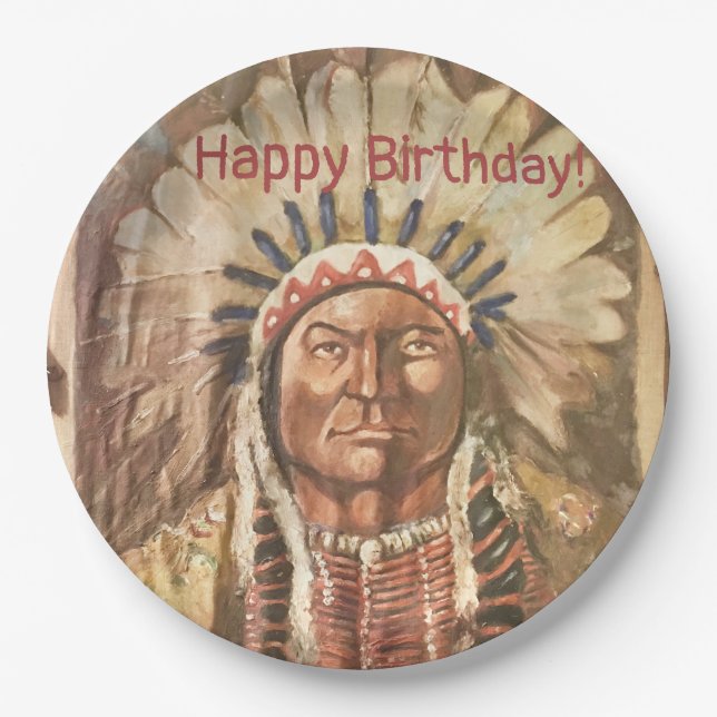 Happy Birthday Masculine Sitting Bull Paper Plate (Front)