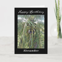 Happy Birthday Men Artsy Coconut Tree Tropical 
