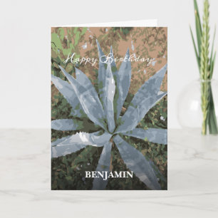 Happy Birthday Men Watercolor Plants Personalise  Card