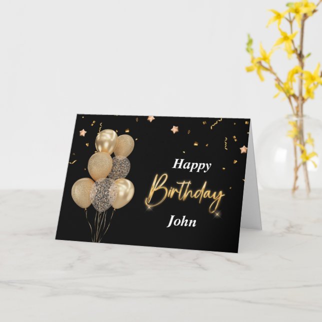 Happy birthday Mens Folded Greeting Card - Black (Yellow Flower)