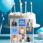 Happy Birthday Mens Photo Collage Personalised Card<br><div class="desc">Cool custom birthday card with a 6 photo template collage of a man and his name on the blue squares next to fun party balloons. Cute personalised Happy Birthday card for a boy or teen.</div>