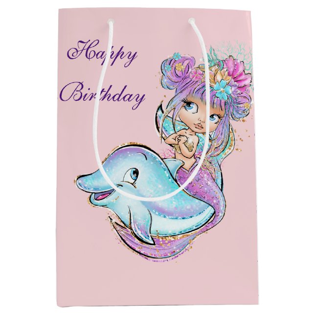 Happy Birthday Mermaid Medium Gift Bag (Front)