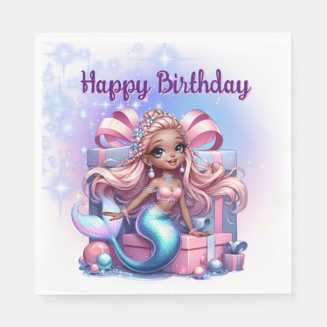 Happy Birthday Mermaid  Napkin (Front)
