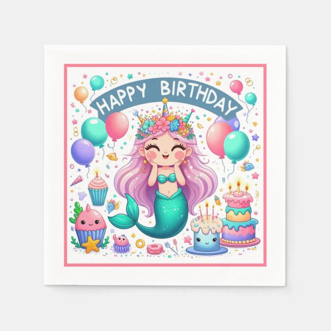 Happy Birthday  Mermaid Napkin (Front)