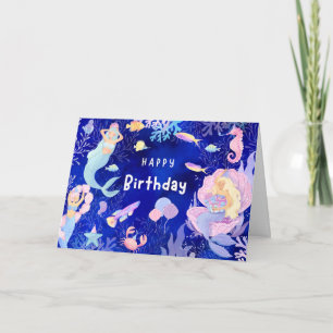 Happy Birthday Mermaid, Ocean, Marine Life Card