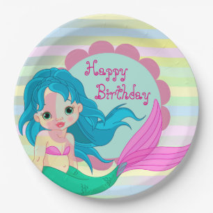 Happy Birthday Mermaid Paper Plate