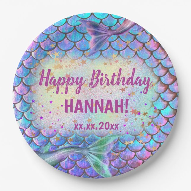 Happy Birthday mermaid Paper Plate (Front)
