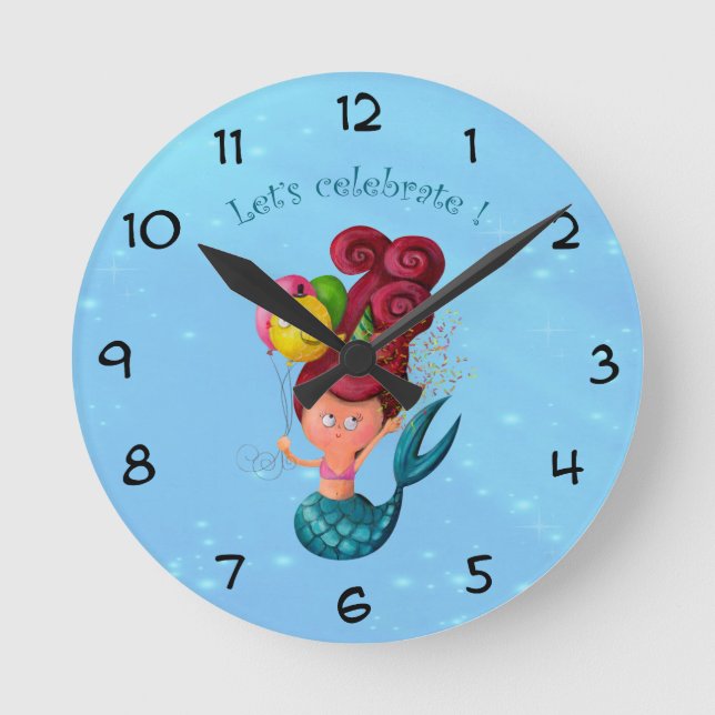Happy Birthday Mermaid Round Clock (Front)