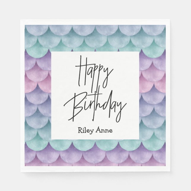 Happy Birthday Mermaid scales Napkin (Front)