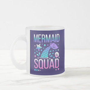 Happy Birthday Mermaid Squad Ocean Party Design Frosted Glass Coffee Mug