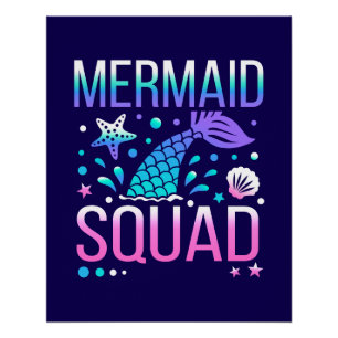 Happy Birthday Mermaid Squad Ocean Party Design Poster