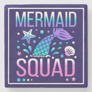 Happy Birthday Mermaid Squad Ocean Party Design Stone Coaster