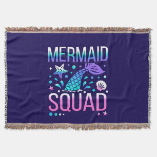 Happy Birthday Mermaid Squad Ocean Party Design Throw Blanket