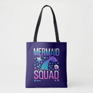 Happy Birthday Mermaid Squad Ocean Party Design Tote Bag