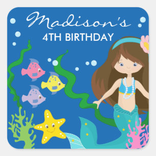 Happy Birthday Mermaid   Under The Sea Square Sticker