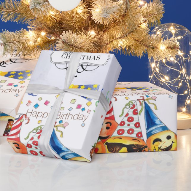 Happy Birthday Merry Christmas Wrapping Paper  (Holidays)