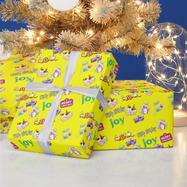 Happy Birthday Merry Christmas Wrapping Paper  (Holidays)