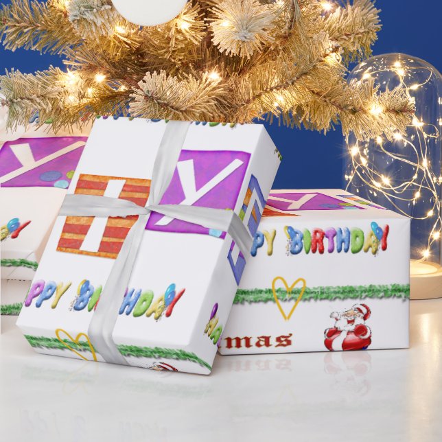 Happy Birthday Merry Christmas Wrapping Paper  (Holidays)