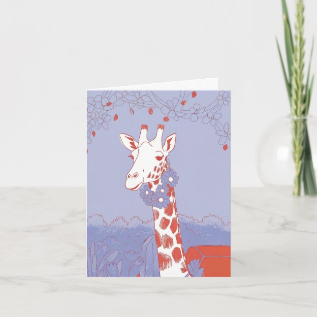 Happy birthday message floral giraffe foldet card (Front)