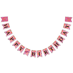 Happy Birthday Message Flower Power Sixties Retro Bunting